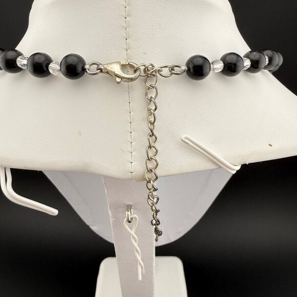 Black Gemstone & Clear Gemstone Sterling Silver Bead Necklace With Lobster Clasp - Picture 6 of 8